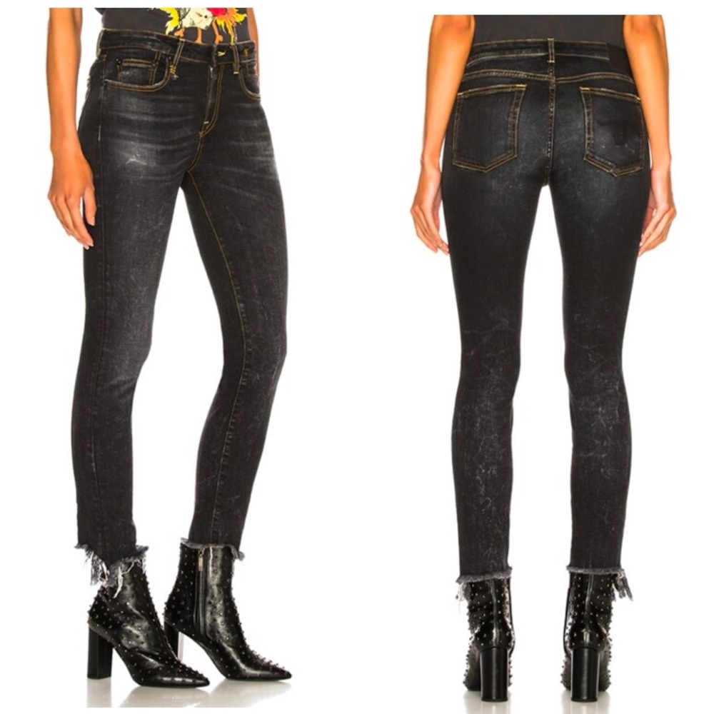 R13 Alison Skinny Uneven Hem Jeans Black Grey 27 | Designer | 90s Model Off Duty